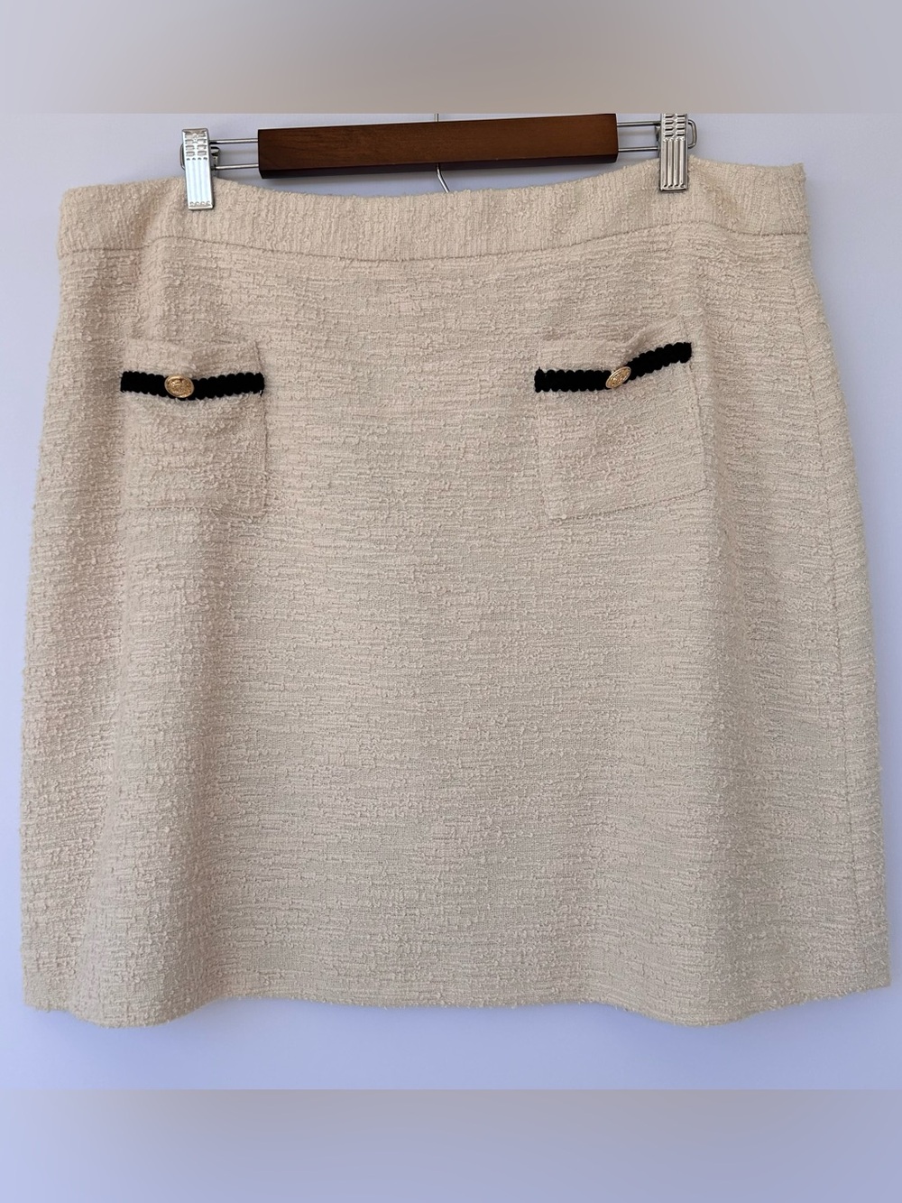 Preston & York Women’s Caitlin Nubby Knit Tweed Mini Skirt Off White Size XXL